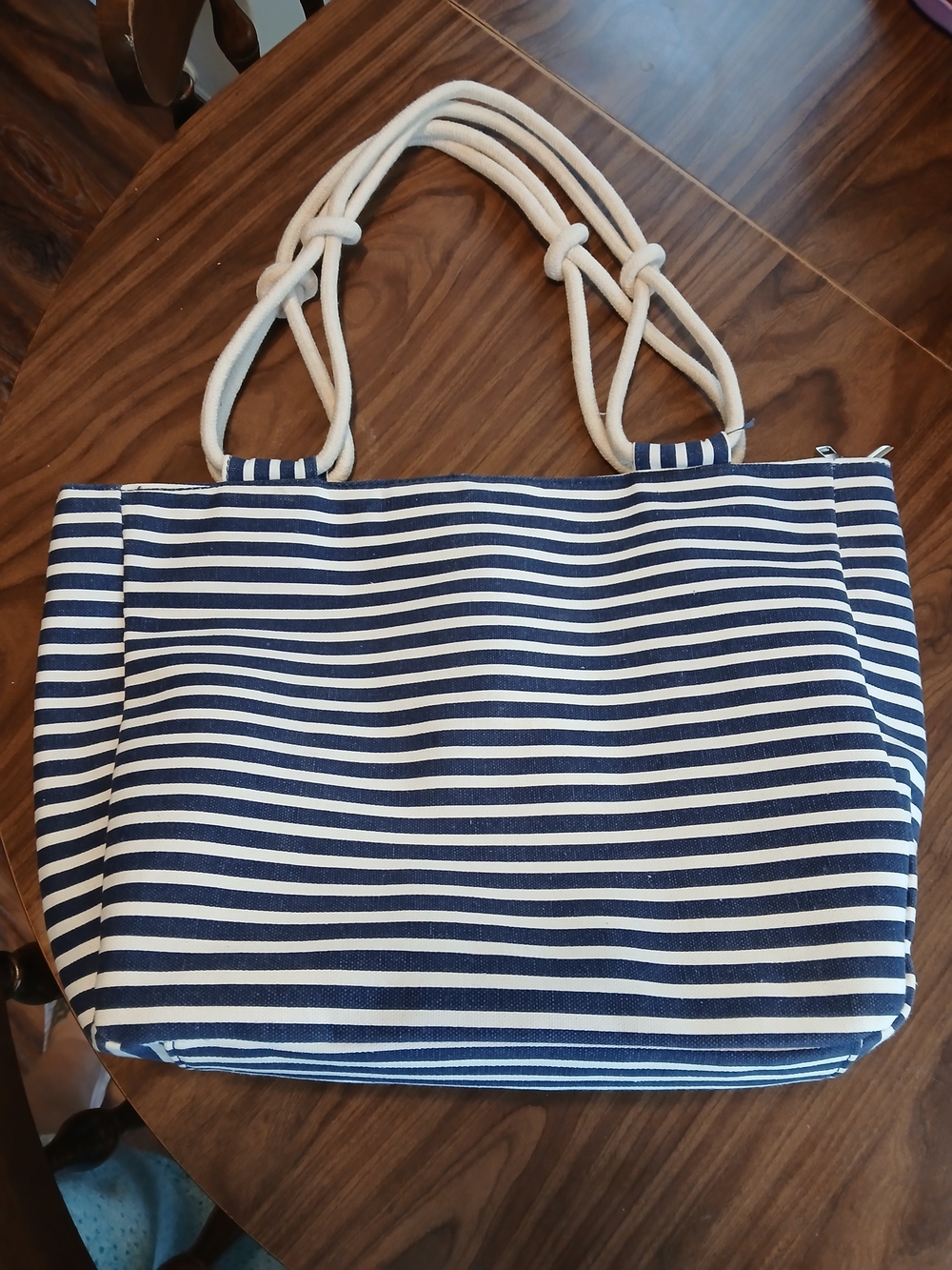 Striped Navy and White Rope-Handle Tote